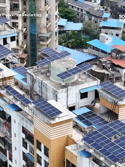 A detailed shot of the solar panels installed across the various rooftops of Sea Queen Excellency, designed for maximum sun exposure.