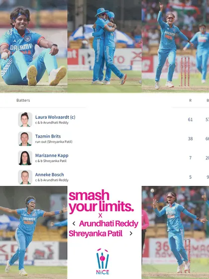 The NICE-India duo of Shreyanka Patil and Arundhati Reddy working in tandem to rattle the South African top order. Our players are trained to hunt in packs and dominate games for Team India.