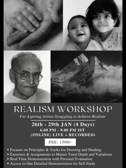 An announcement for one of my online realism workshops, where I teach aspiring artists the principles and tricks for achieving depth and realism in their work.