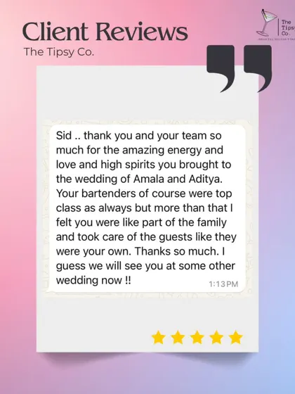 This client review highlights what we strive for: being treated "like part of the family" and taking care of guests as our own. It's about more than just drinks; it's about hospitality.