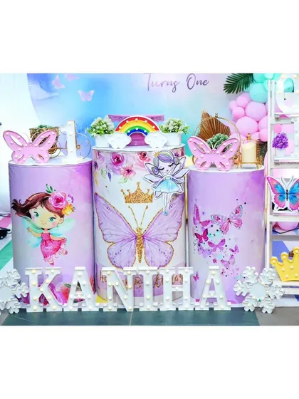 The marquee letter's and themed plinths for the 'KANIHA' birthday setup.