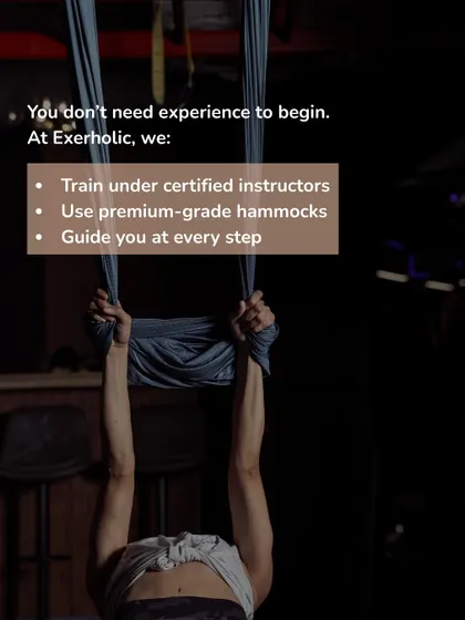 You do not need experience to begin. At my studio, you will train under certified instructors, use premium-grade hammocks, and receive guidance at every step.