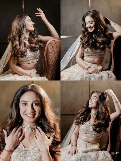 A collage of the bride looking radiant and happy during her Sagan ceremony.