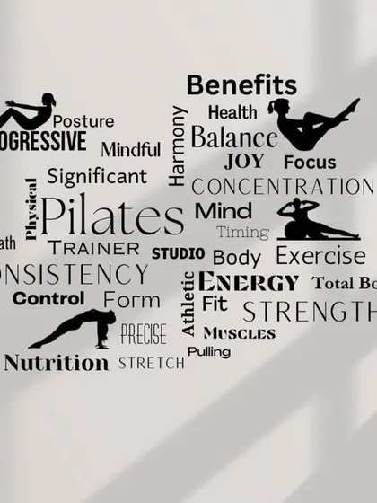This word cloud captures the many benefits of Pilates: from posture and strength to joy and harmony. It truly is a total body experience.