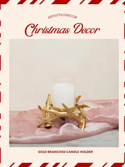 This gold branched candle holder is an artistic and elegant piece. Its organic shape mimics coral or branches, adding a sculptural element to your holiday decor.