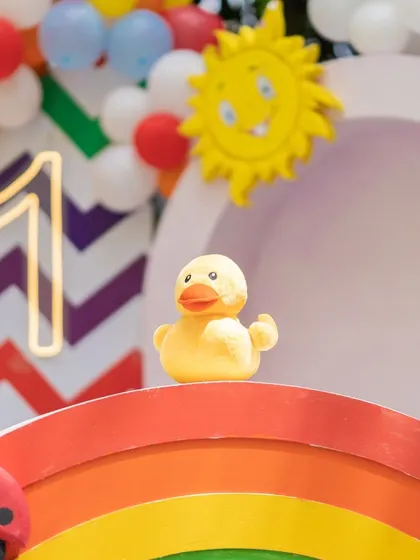 Another detail from the Cocomelon first birthday, featuring a cute ducky on a rainbow. These small, playful touches are what make the theme come alive for the little ones.
