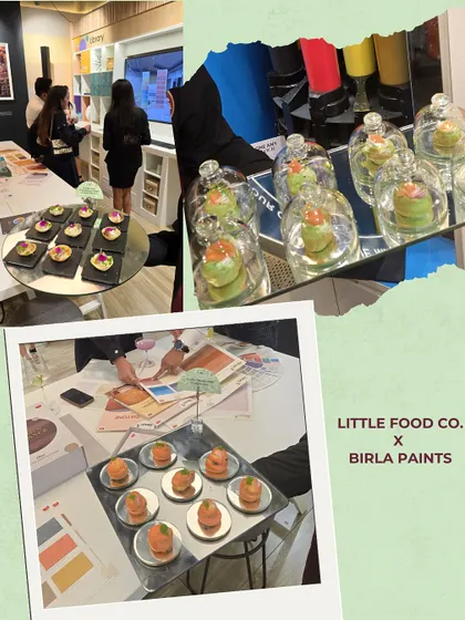 A collage from our event with Birla Paints. We created colorful and artistic appetizers that mirrored the brand's focus on color and creativity, serving them to guests at their launch event.