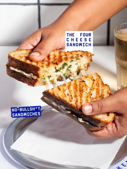 The Four Cheese Sandwich is pure comfort. It's a grilled cheese for grown-ups, with four different cheeses melted to perfection inside my sourdough bread.