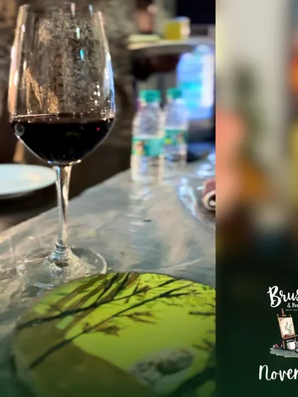 A glass of wine next to a work-in-progress. Our workshops are about relaxing and enjoying the moment, whatever that means to you.