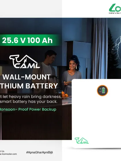Monsoon-proof your power supply. Our CAML 25.6V 100Ah wall-mount lithium battery ensures that even heavy rain and storms won't leave you in the dark.