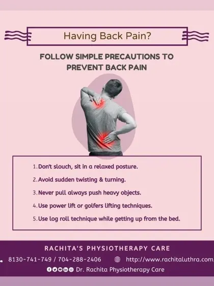 Preventing back pain is easier than treating it. Follow these five simple precautions, including avoiding slouching, pushing heavy objects instead of pulling, and using proper lifting techniques.