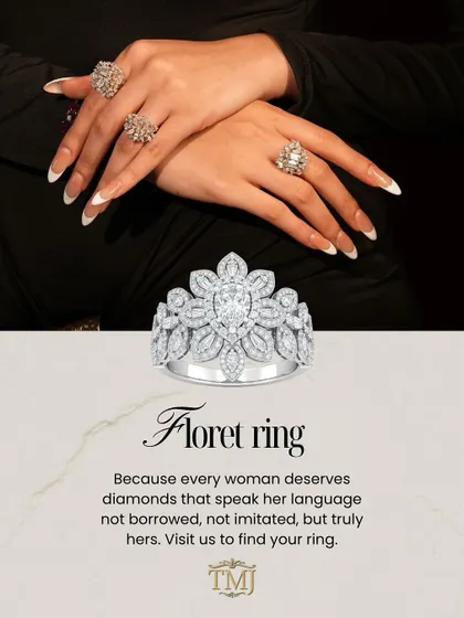 Every woman deserves diamonds that speak her language. The Floret ring, with its intricate floral diamond design, is a beautiful centerpiece for any ring stack.