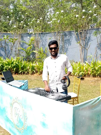 My setup for a garden party wedding event. I can adapt my equipment and style for any location, ensuring great sound quality even in open air venues.