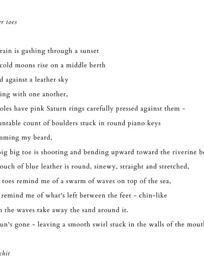 'rubber toes'. A sensory poem capturing a moment on a train, filled with tactile and visual details.