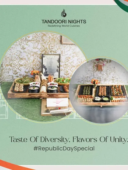 Taste of diversity, flavors of unity. Our Republic Day special includes a variety of platters, from sushi to Indian appetizers, celebrating the nation's culinary landscape.