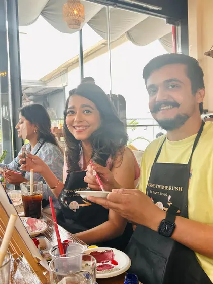 A happy couple enjoying their paint date. It’s wonderful to see people connect and have fun while trying something new together.