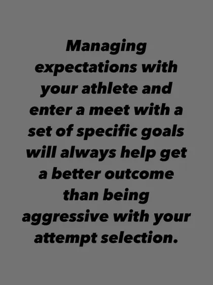 My thoughts on setting realistic expectations as a coach. It's not about showing fake dreams of a podium finish, but about being aware of an athlete's strengths and weaknesses and creating a smart plan for a successful meet day.