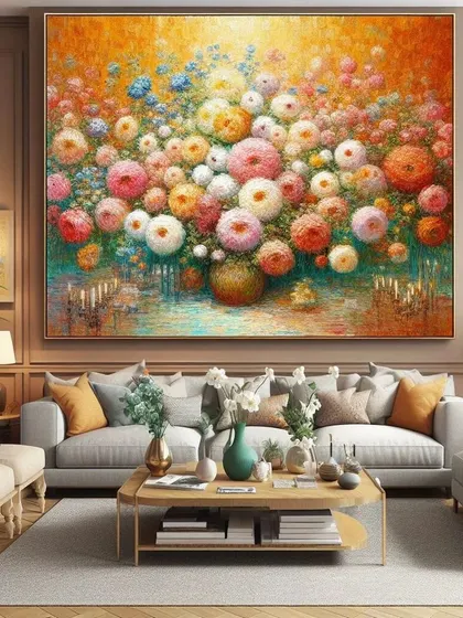 Brighten your living space with a burst of color. This large, impressionistic floral painting is full of texture and life, making it a joyful centerpiece that energizes the entire room.
