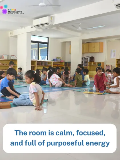 The classroom is calm, focused, and full of purposeful energy, a hallmark of the Montessori morning work cycle.