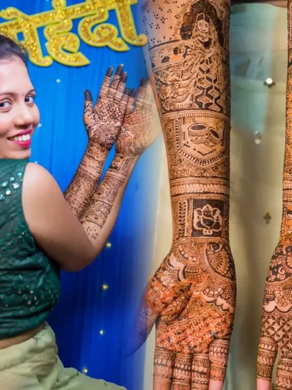 A stunning display of intricate bridal mehendi. We make sure to capture the artistry and detail of the henna, which tells its own beautiful story.