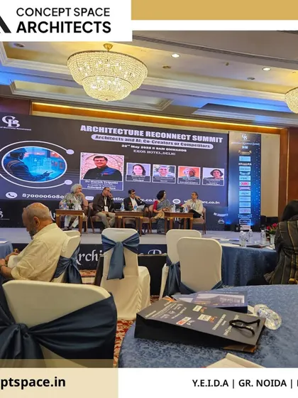 A view of the panel discussion at the Architecture Reconnect Summit. Our participation in these industry events allows us to contribute to and learn from the foremost leaders in architecture and design.