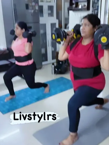 Two clients perform dumbbell lunges, demonstrating focus and proper form. Strength training is essential for women's health, from managing PCOD to preventing osteoporosis.
