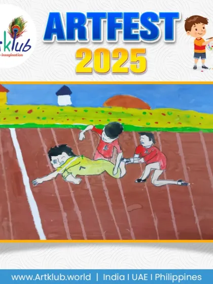 A dramatic moment in a running race, captured by a senior artist.