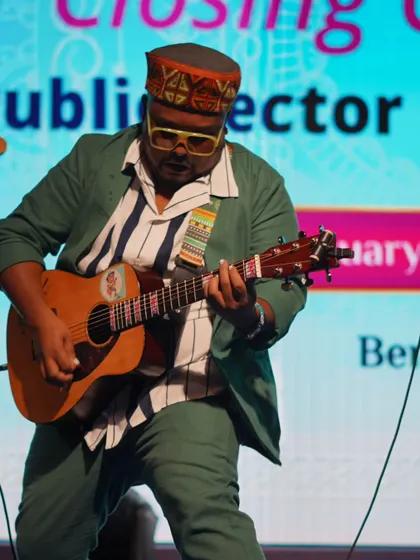 Caught in action during a performance for the All India Public Sector Banks. I'm focused on delivering a great show, whether it's for a wedding or a corporate gathering.