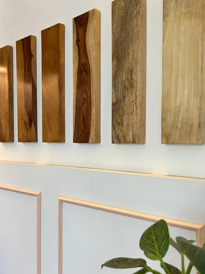 A design detail from our Experience Center, showing how we use natural materials like wood alongside modern technology to create warm and inviting spaces.