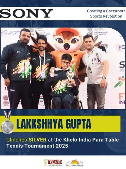 Lakkshhya Gupta proudly holding his Silver medal at the Khelo India Para Table Tennis Tournament. His success is a shining example of our commitment to creating a grassroots sporting revolution.