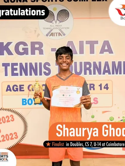 Doubles delight! Shaurya Ghodke reached the finals of the CS 7, U-14 doubles in Coimbatore, showcasing fantastic teamwork.