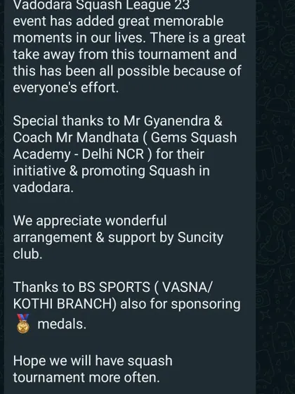 Our expertise is recognized beyond the court. We were honored to be invited by Amity University to speak on career opportunities in sports and receive positive feedback from the Vadodara squash community.