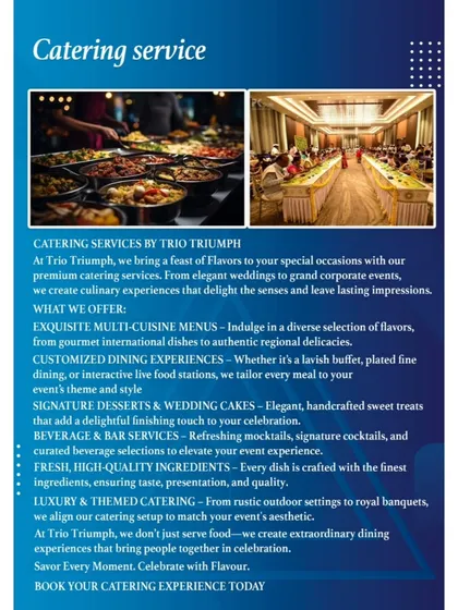 An overview of our premium catering services. We design exquisite multi-cuisine menus, interactive live food stations, and elegant dining setups to delight your guests.