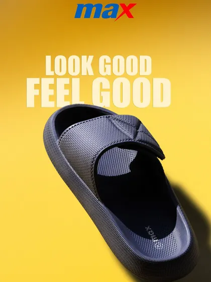 A creative shot of a Max slider against a bright yellow background. The strong shadow and bold color create a graphic, eye-catching image for summer marketing.