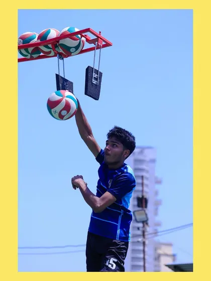Another angle of a player using the spike trainer, showing the focus and determination we instill.