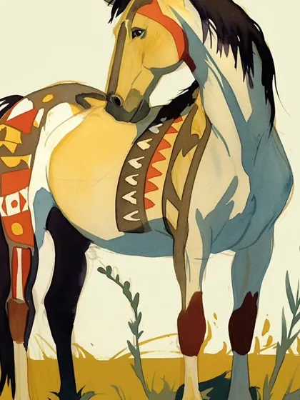 A series of stylized, abstract horse paintings. These artworks use bold lines and fragmented colors to capture the power and grace of the horse, making them a dynamic addition to any modern art collection.