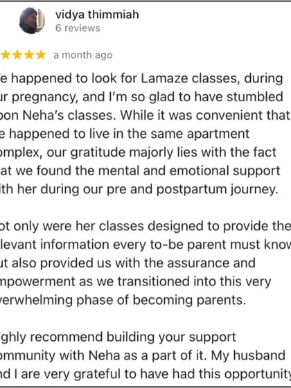 This review speaks to the importance of finding mental and emotional support during the overwhelming transition into parenthood, highlighting my role in their support community.