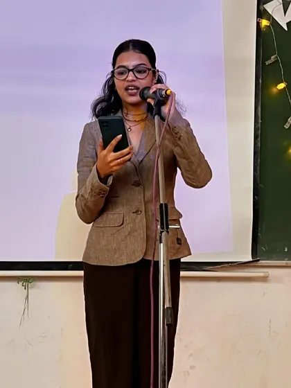 A talented student performs at a slam poetry event we supported at Gargi College. We love to see the next generation of poets finding their voice.