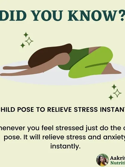 Feeling stressed? Try this simple yoga pose. The Child's Pose, or Balasana, is an amazing way to relieve stress and anxiety almost instantly. It gently stretches your back and calms your nervous system.