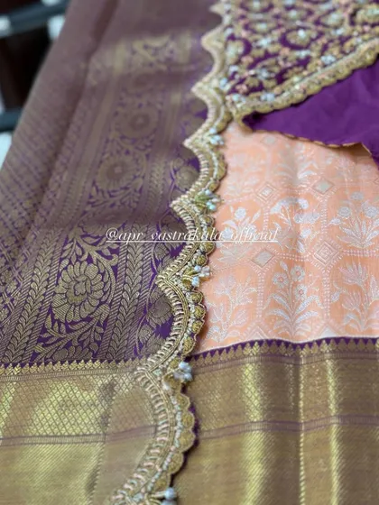 The matching embroidered saree border for the purple blouse.