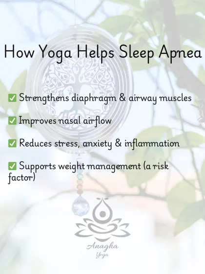 Learn how yoga helps with Sleep Apnea by strengthening the diaphragm and airway muscles, improving nasal airflow, and reducing inflammation.