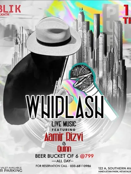 A poster for a "Whiplash" live music night, showing my collaboration with live musicians.