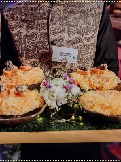 Our Stuffed Morels, a true delicacy, are presented on a bed of crispy noodles, showcasing our innovative and luxurious menu offerings.