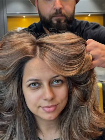 A front view of this stunning blonde balayage, showing how it brightens the face.