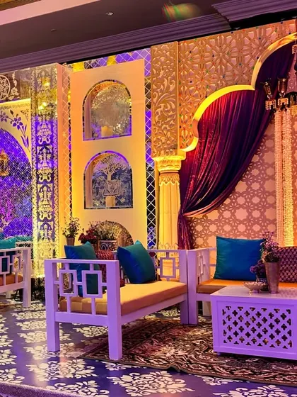 Another view of the comfortable and stylish Turkish-themed lounge, designed for guests to relax and immerse themselves in the rich cultural ambiance.