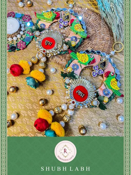 Another view of the parrot-themed Shubh Laabh, highlighting the intricate mirror work and colorful bird motifs that make these pieces so special.