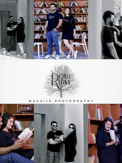 This pre-wedding collage uses a library setting for a unique and creative theme. It mixes color and black and white shots to tell a story of a couple who found their next chapter together.
