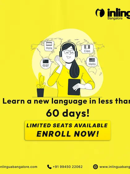This visual reinforces the message that language fluency is achievable in a short time frame. The "Enroll Now" button prompts immediate action from interested students.