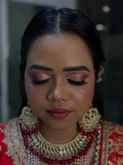 A detailed shot of the eye makeup for a bridal look. Our students learn to create intricate and well-blended eyeshadow looks for any occasion.