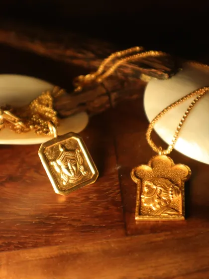 A reminder to honour the Devi within. These sterling silver pendants, kissed with 18k gold, are for the goddess you already are.